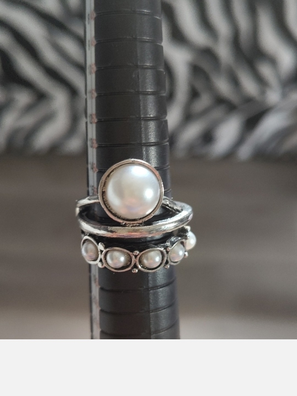 3 For $10🆕Silver Pearl Stackable Ring - White Pearl Sz 7.5 Adjustable Back
